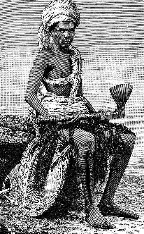 年轻的斐济男孩- 19世纪
